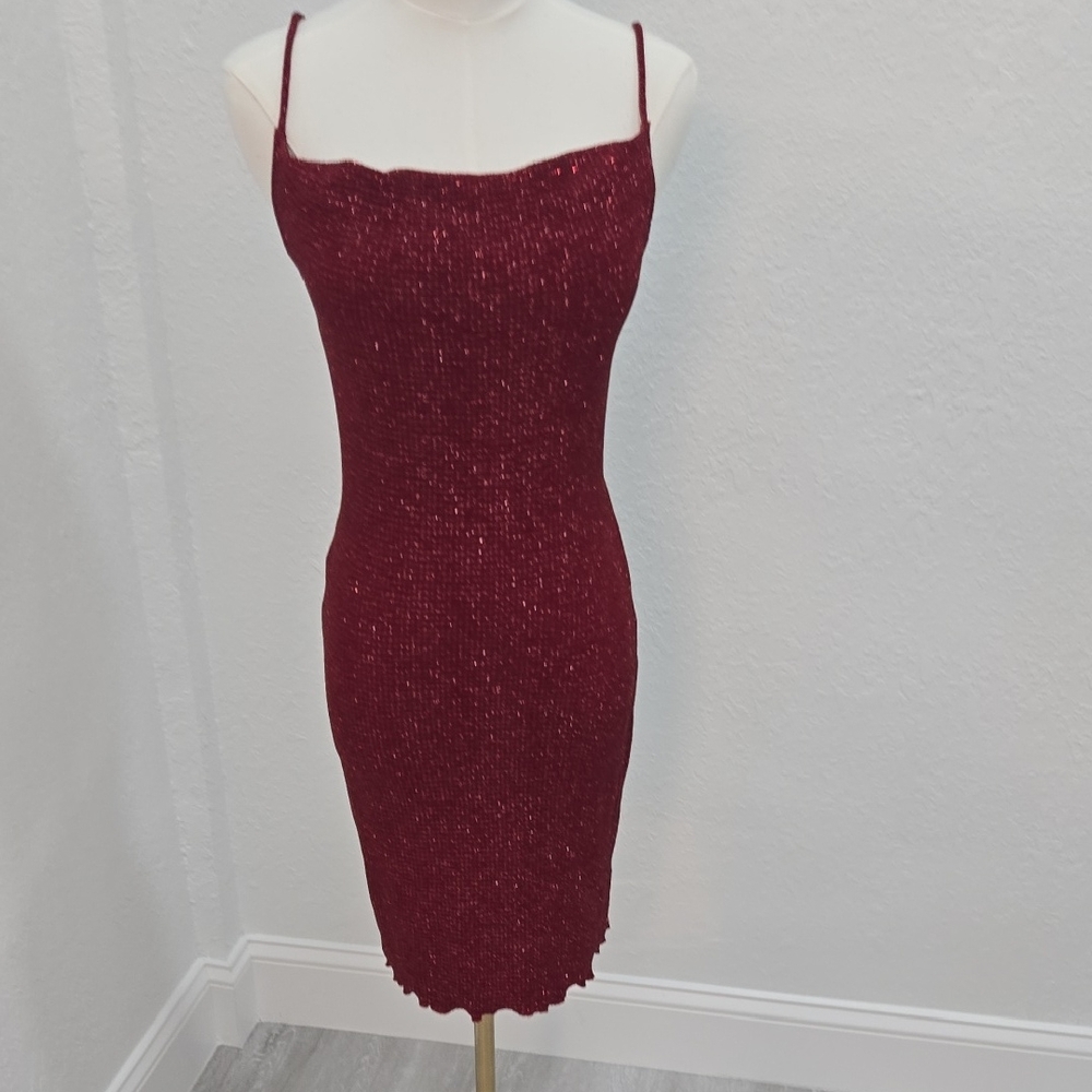❤️❤️❤️Hourglass Wine-Red Sparkle Midi Slip Dress